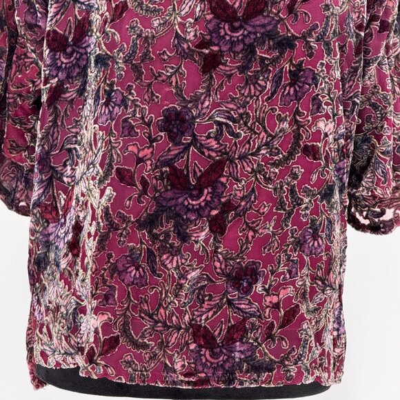 Lily White Womens M Velvet Burnout Top With Ruffle Tiered Sleeves & Floral Print - Picture 5 of 9